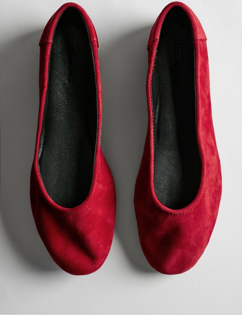 Massimo Dutti Red Suede Ballerina with Round Toe